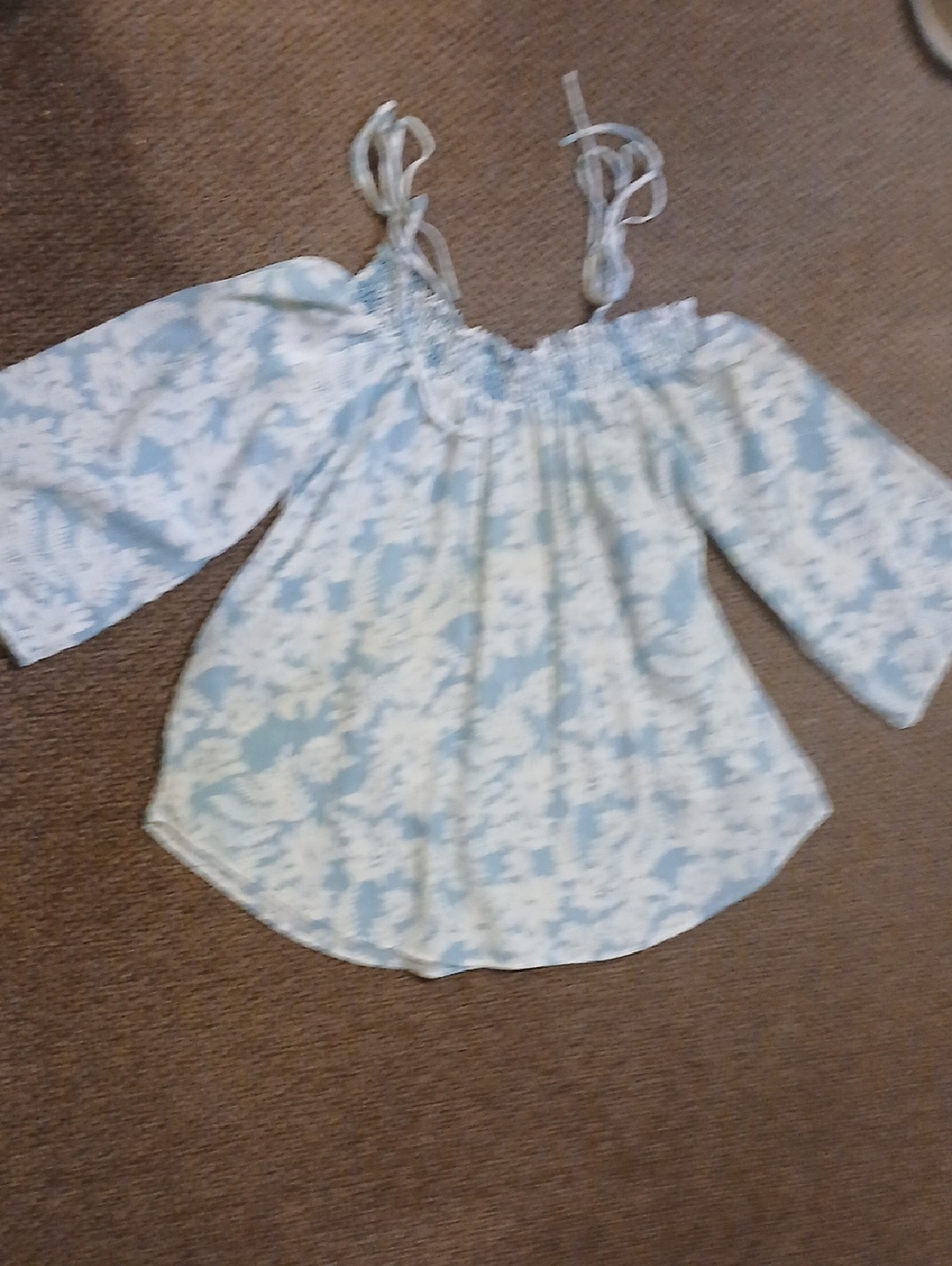 Light Blue Floral Off-Shoulder Tie-Strap Top